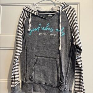 Origami Owl Charcoal Hoodie with Striped Sleeves